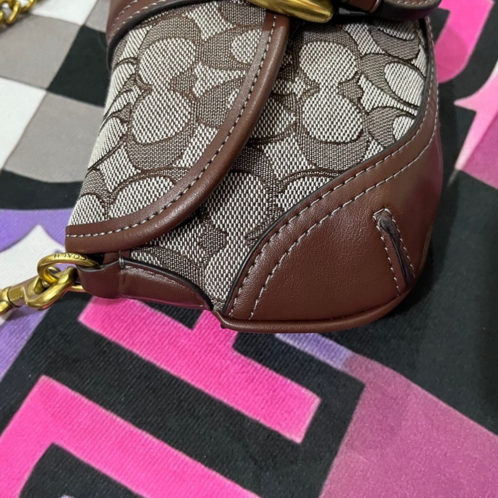 Coach Brown Signature Canvas Saddle Crossbody with Gold Hardware - Picture 7 of 11